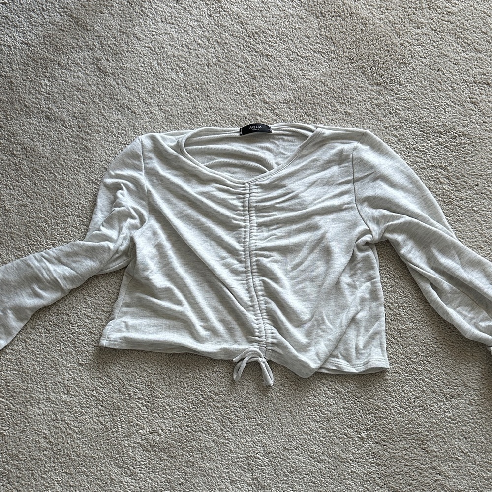 Aqua Light Gray Ruched Blouse